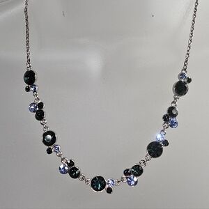 2028 by 1928 Jewelry Blue & Emerald Crystal Station Necklace Silver Tone Elegant